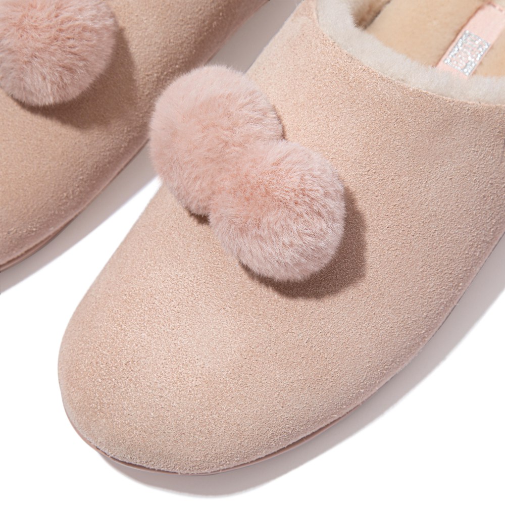 Fitflop Womens Slippers Pink - Chrissie Pom-pom Shearling - AI5489103